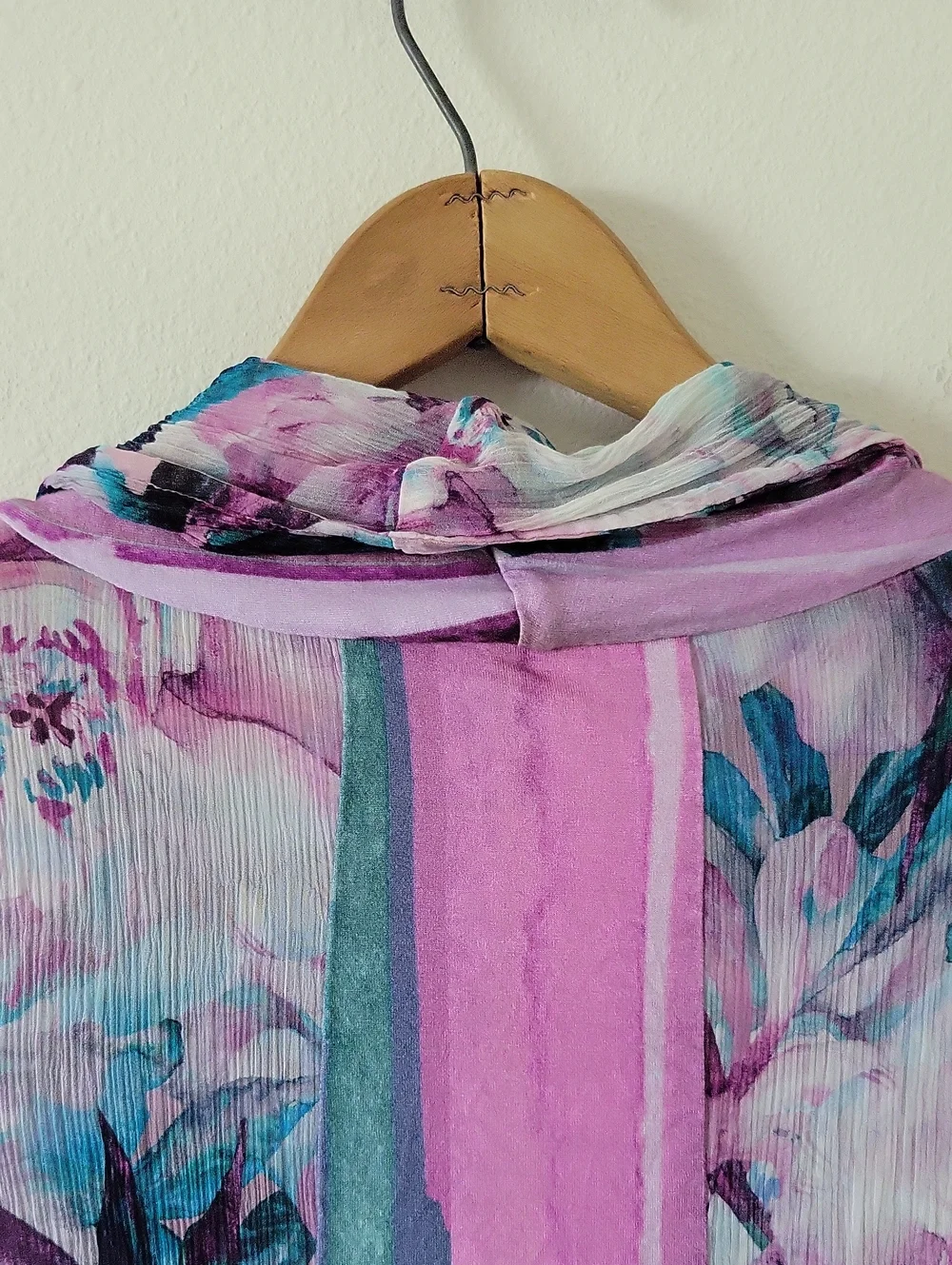 Soft Surroundings Purple Teal Floral Stripe Crinkle Cardigan Size XL